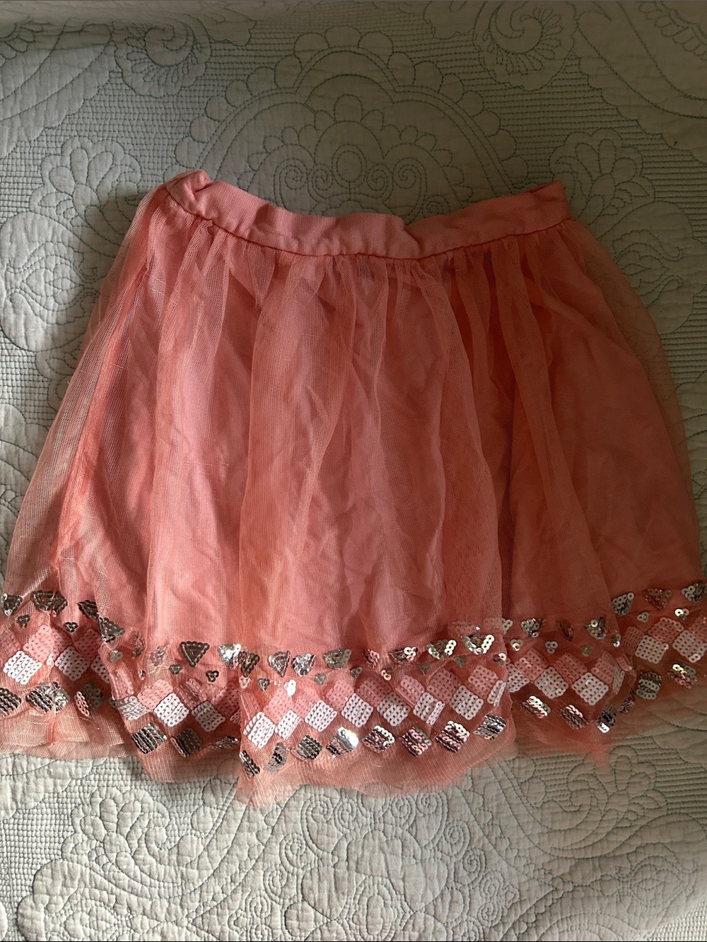 Cherokee Coral Pink Tulle Skirt with Sequin Trim